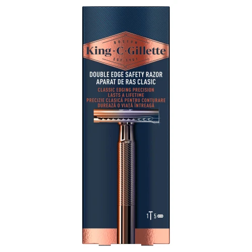 Saugus dvipusis vienašmenis skustuvas vyrams King C. Gillette + 5 peiliukai