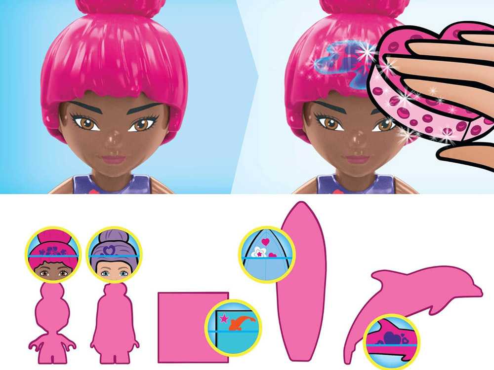 Mega Bloks Mattel 121 dalių MEGA Barbie spalvų atskleidimo blokeliai Nuotykių su delfinais už5425