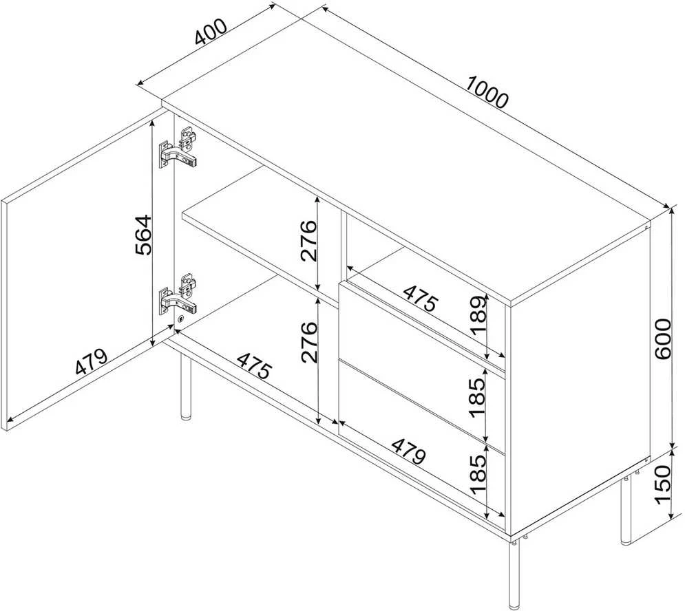 Cama Meble 1D2S TRESSE komoda 100x40x75 matinė žalia