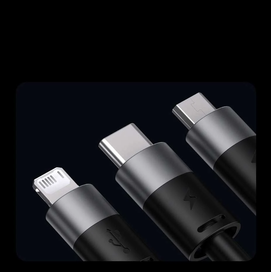 3in1 USB laidas Baseus StarSpeed Series, USB-C + Micro + Lightning 3.5A, 1.2m (juodas)