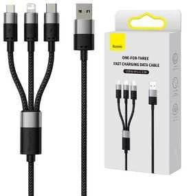 3in1 USB laidas Baseus StarSpeed Series, USB-C + Micro + Lightning 3.5A, 1.2m (juodas)