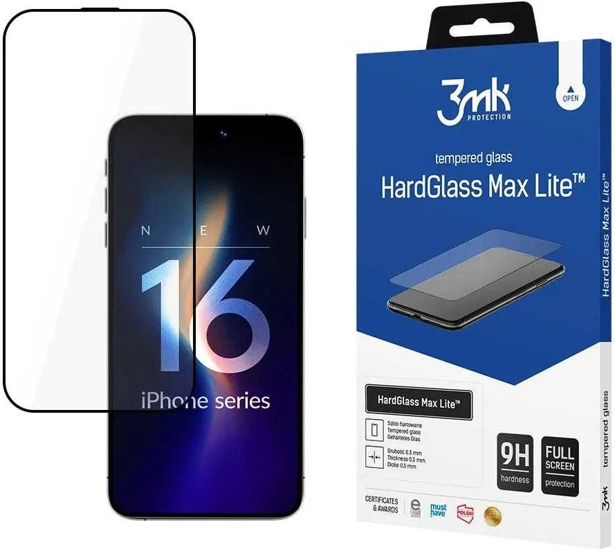 3mk HardGlass Max Lite Apsauginis stiklas with Juodas Frame for Apple iPhone 16 Pro Max