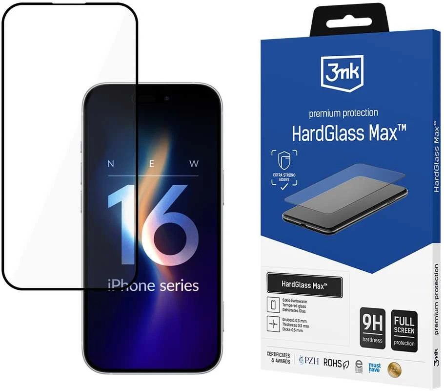LCD apsauginis stikliukas 3mk Hard Glass Max Apple iPhone 16 Pro juodas