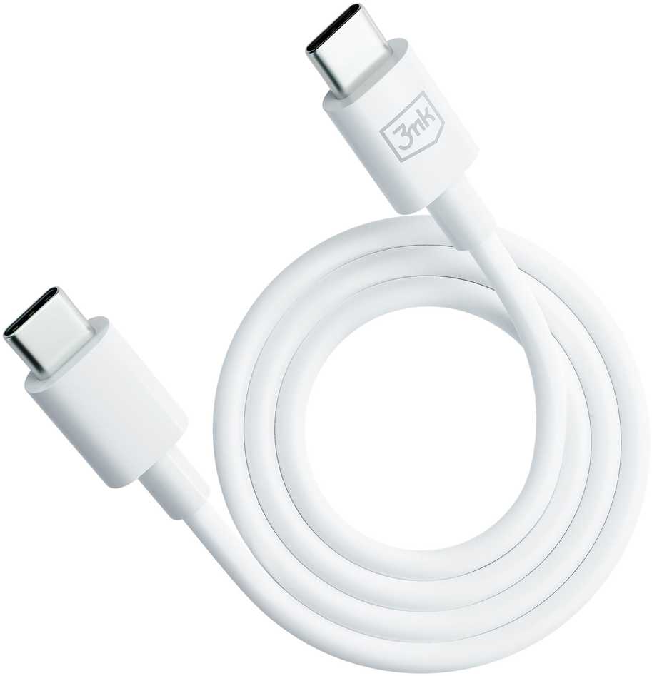 3MK Hyper Kabelis USB-C - USB-C 100W 1.2m baltos spalvos Kabelis
