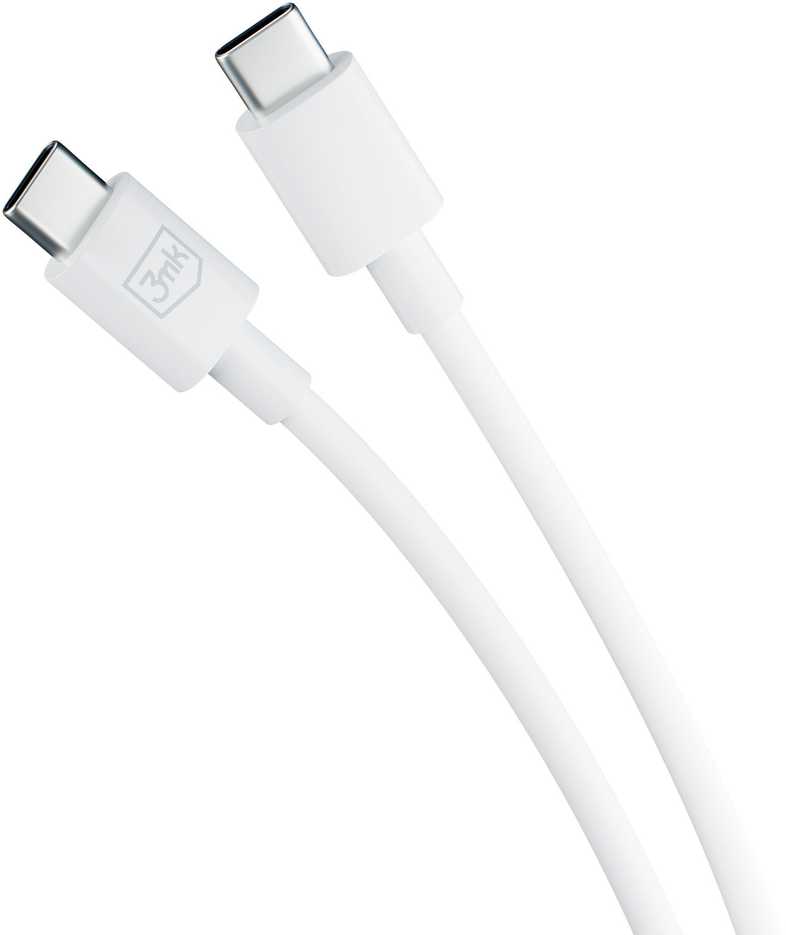 3MK Hyper Kabelis USB-C - USB-C 100W 1.2m baltos spalvos Kabelis
