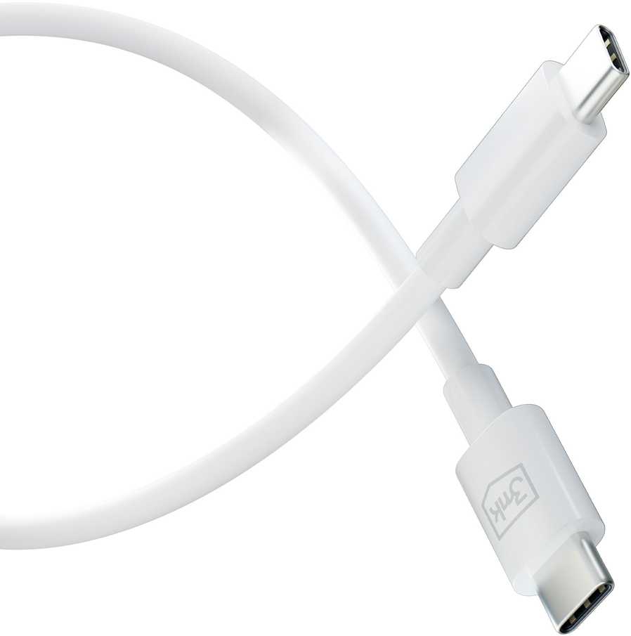 3MK Hyper Kabelis USB-C - USB-C 100W 1.2m baltos spalvos Kabelis