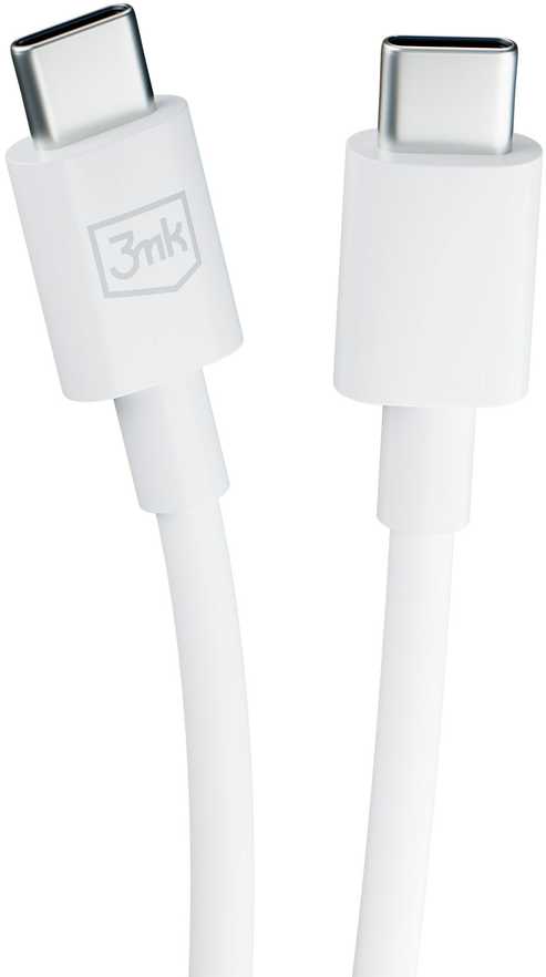 3MK Hyper Kabelis USB-C - USB-C 100W 1.2m baltos spalvos Kabelis