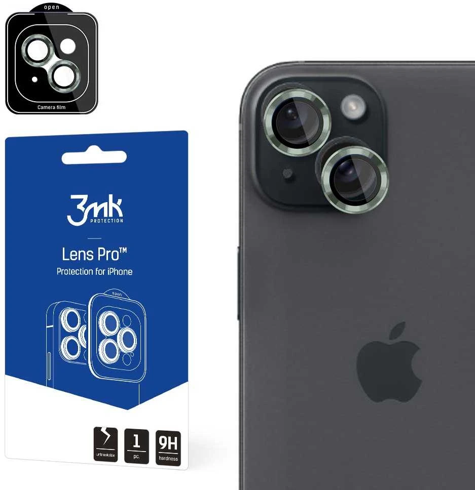 Apsauginis stiklas telefono kamerai Apple iPhone 15 Plus 3MK Lens Protection Pro žalios spalvos
