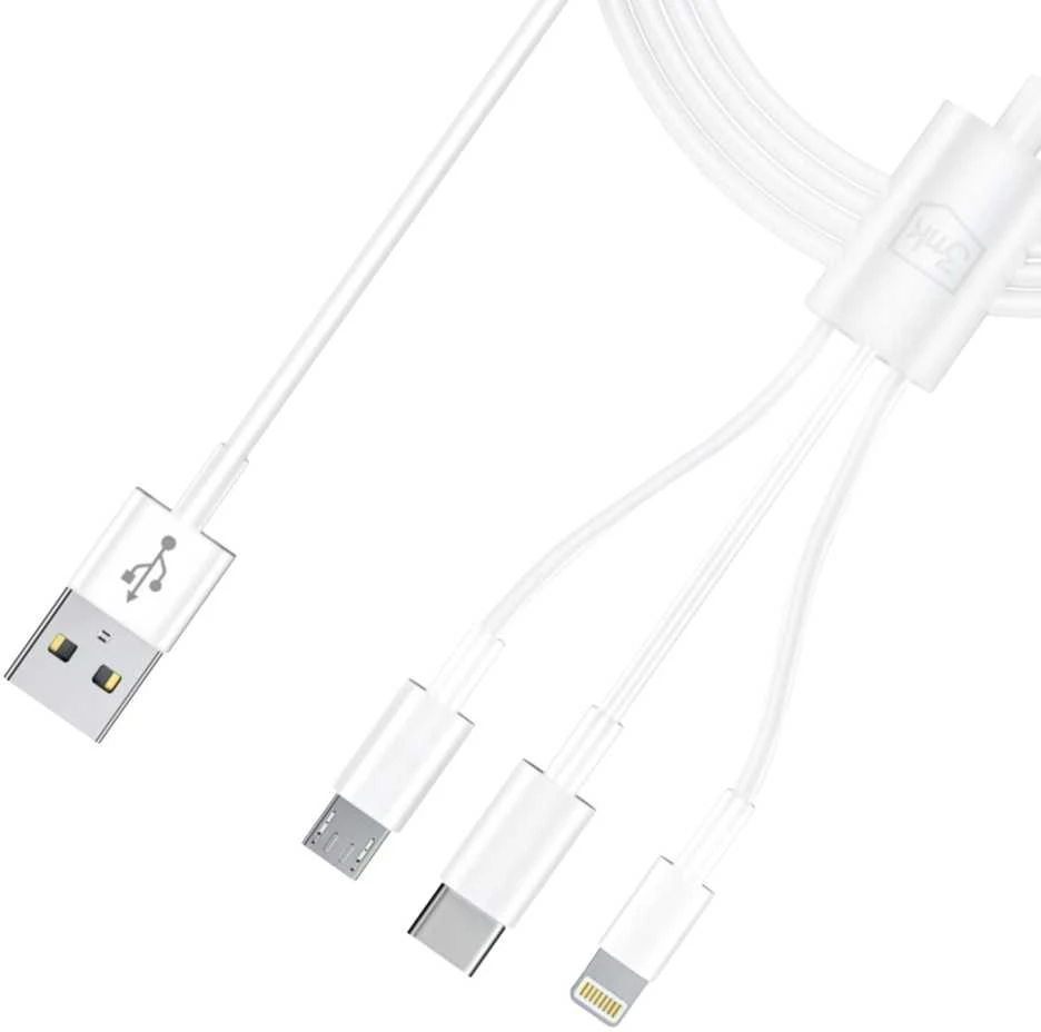3Mk apsauginis 3mk laidas 3in1 USB-A - micro USB / Lightning / USB-C 1.2m 20V/2.4A 15W - baltas