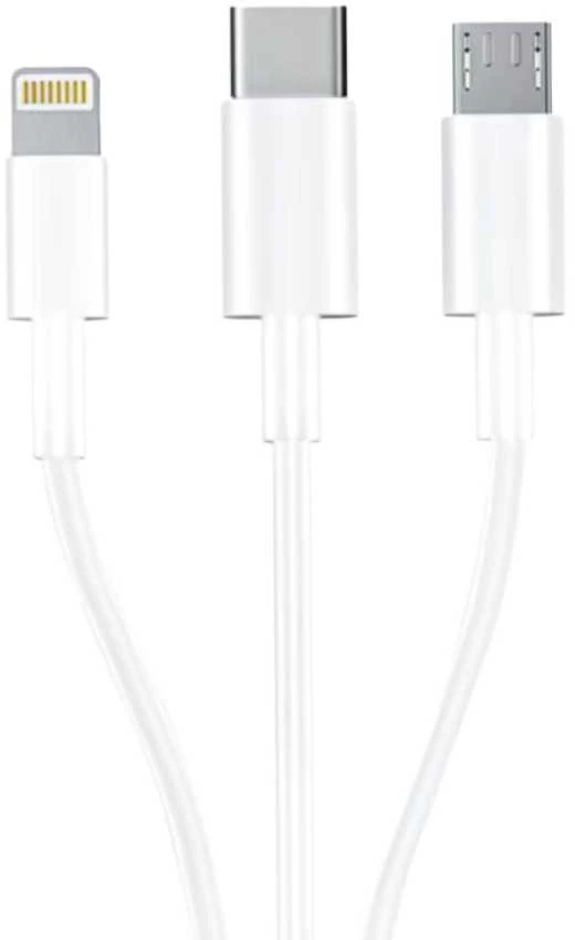 3Mk apsauginis 3mk laidas 3in1 USB-A - micro USB / Lightning / USB-C 1.2m 20V/2.4A 15W - baltas