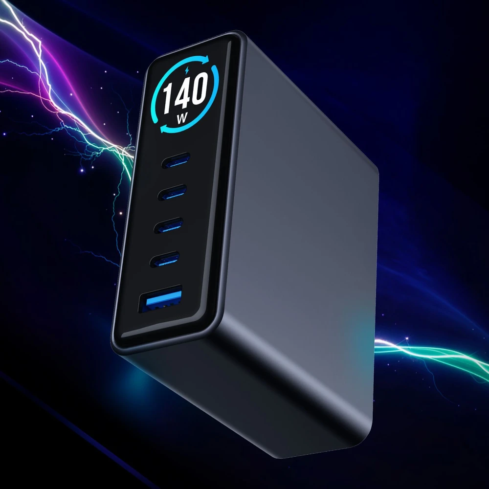 3Mk Protection 3mk InCharge Stalinis įkroviklis Lumin PD3.2 140W QC5 PPS AFC FCP SCP 1A4C TFT Ekranas GaN3 Juodas