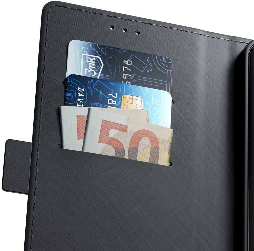 3mk Wallet Case dėklas su pinigine iPhone 16e, juodas