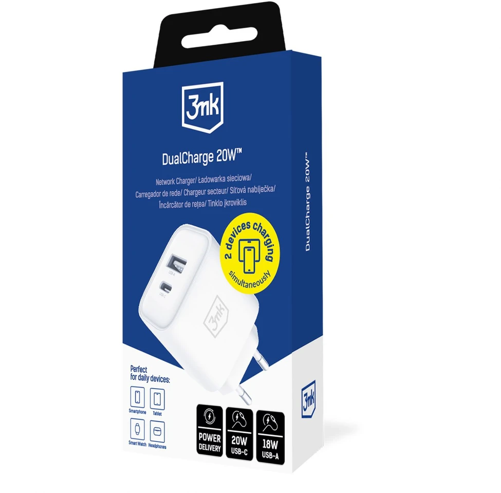 3Mk Protection Accessories - 3mk DualCharge 20W PD3.0 QC 3.0 PPS USB 1A1C Baltas