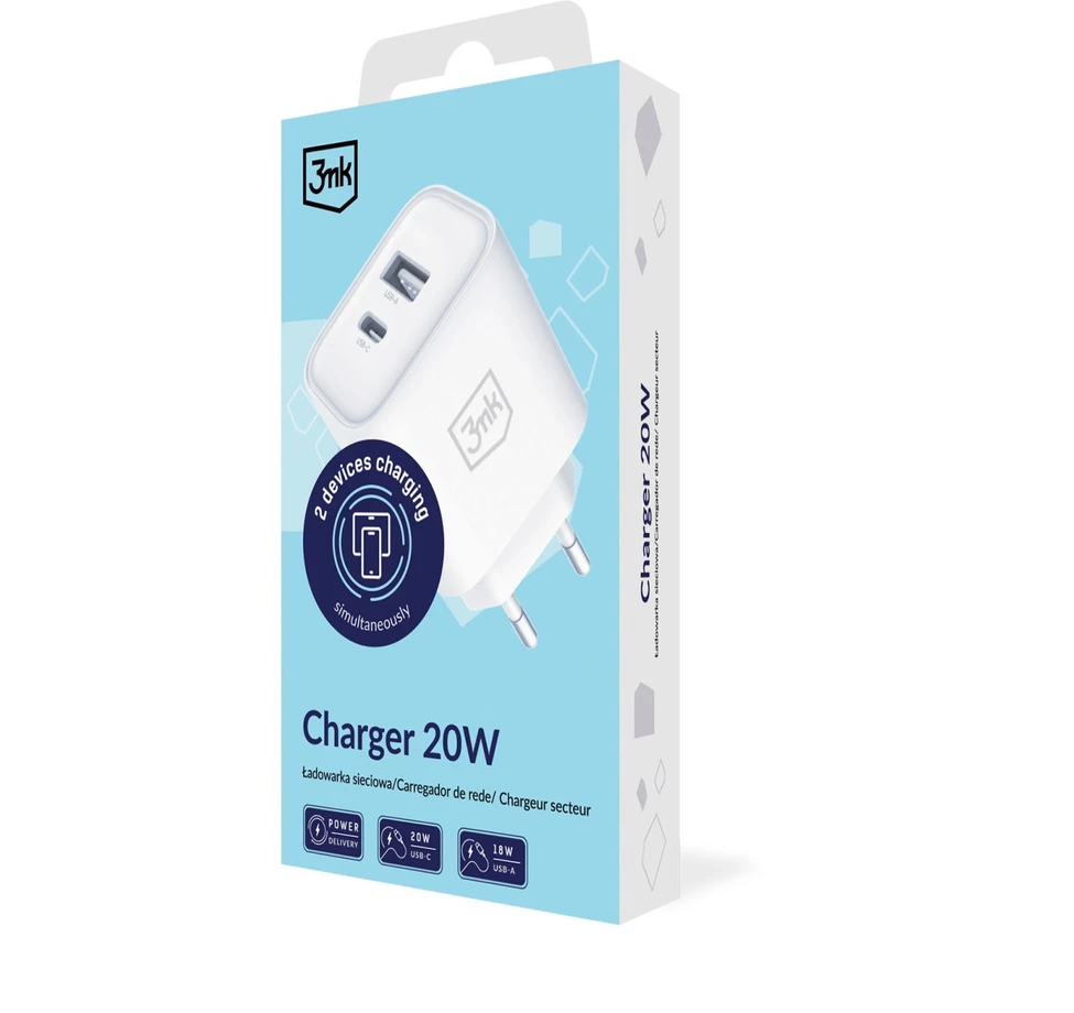 3Mk Protection Accessories - 3mk DualCharge 20W PD3.0 QC 3.0 PPS USB 1A1C Baltas