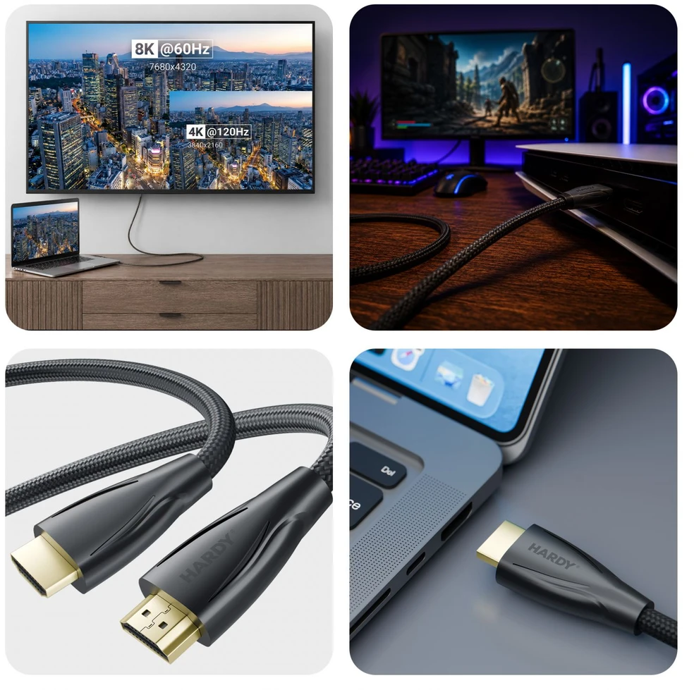 3Mk Protection Accessories - 3mk Hardy HDMI 2.1 5m Ultra High Speed 48Gbps 8K60Hz 4K120Hz eARC VRR ALLM Juodas