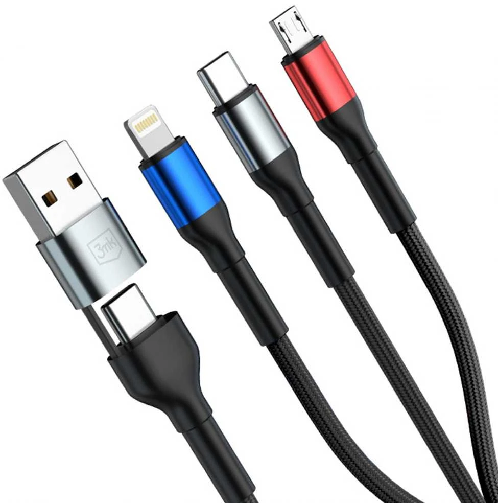 3Mk apsaugos priedai - 3mk Hyper Cable N-SERIES 6 in 1 C/A į C/Lightning/Micro 1.2m QC 3.0 9V/2A 18W Juodas