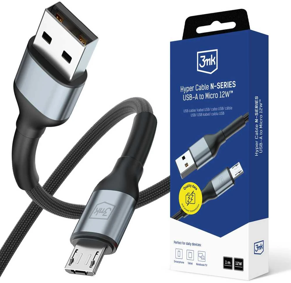 3Mk Protection 3mk Hyper Cable N-SERIES USB-A / MicroUSB 1m 5V/2.4A 12W / juodas