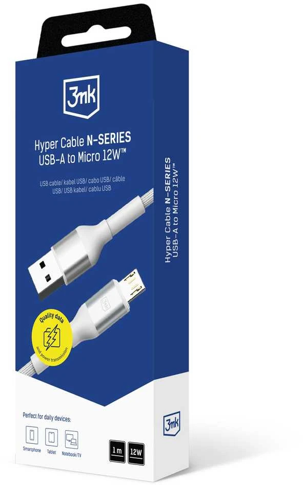 3Mk Protection 3mk Hyper Cable N-SERIES USB-A / MicroUSB 1m 5V/2.4A 12W / baltas