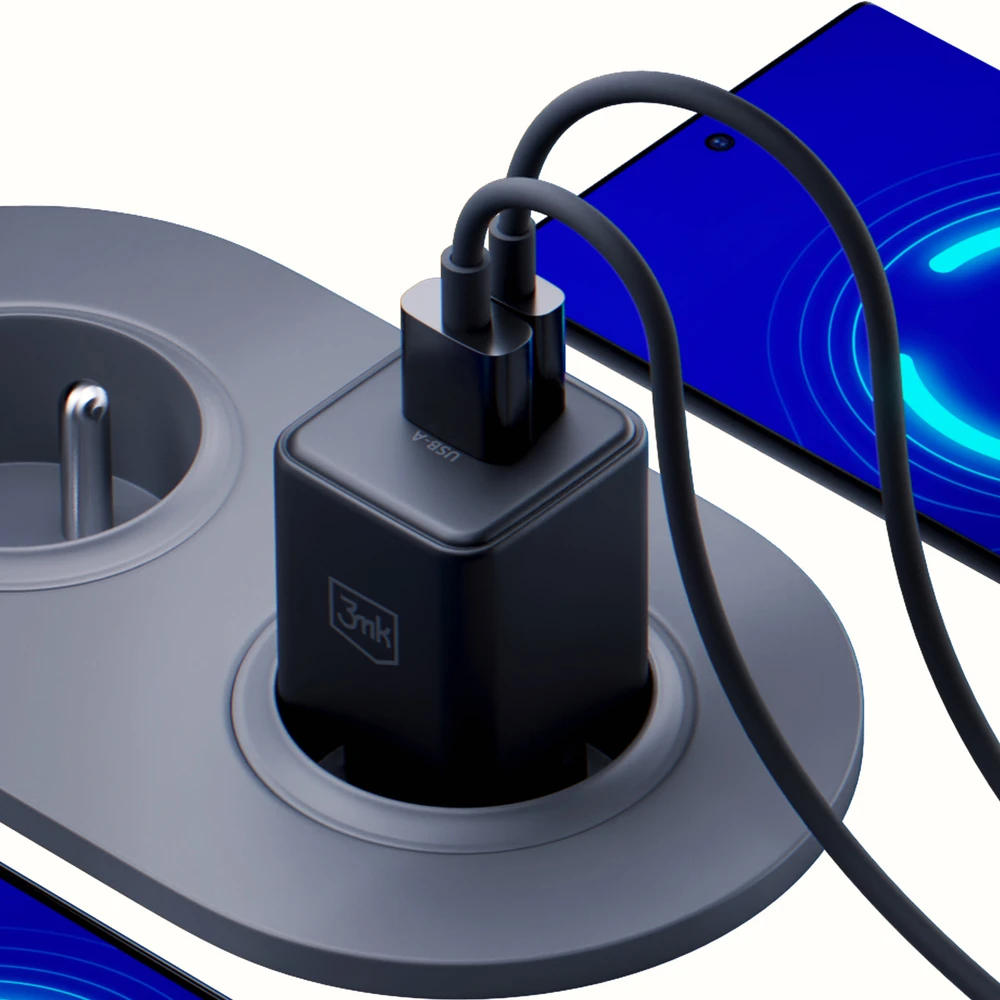 3Mk Protection 3mk Hyper GaN įkroviklis 20W QC4+ PD PPS USB-C USB-A sieninis įkroviklis - Juodas