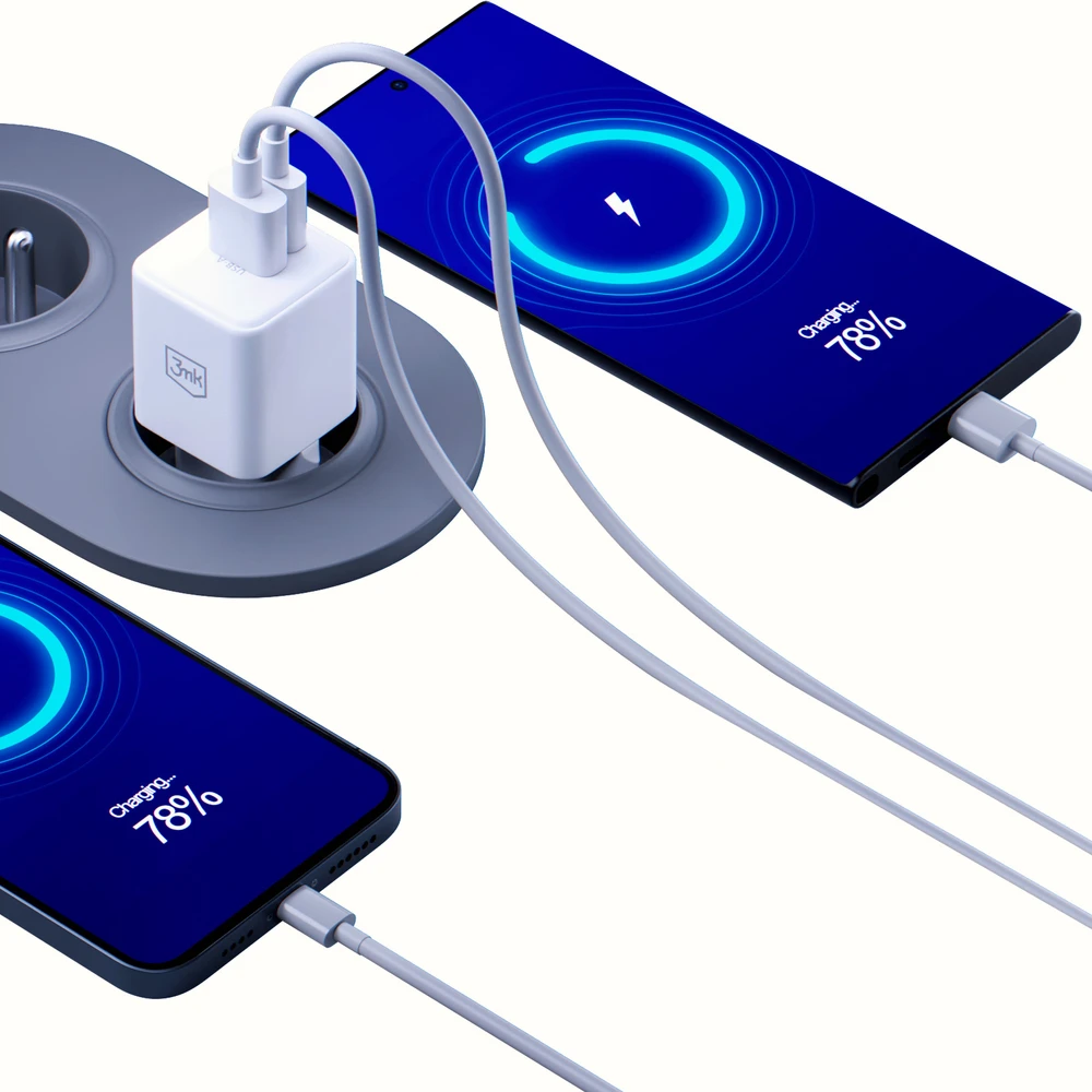 3Mk Protection 3mk Hyper GaN įkroviklis 20W QC4+ PD PPS USB-C USB-A sieninis įkroviklis - Baltas