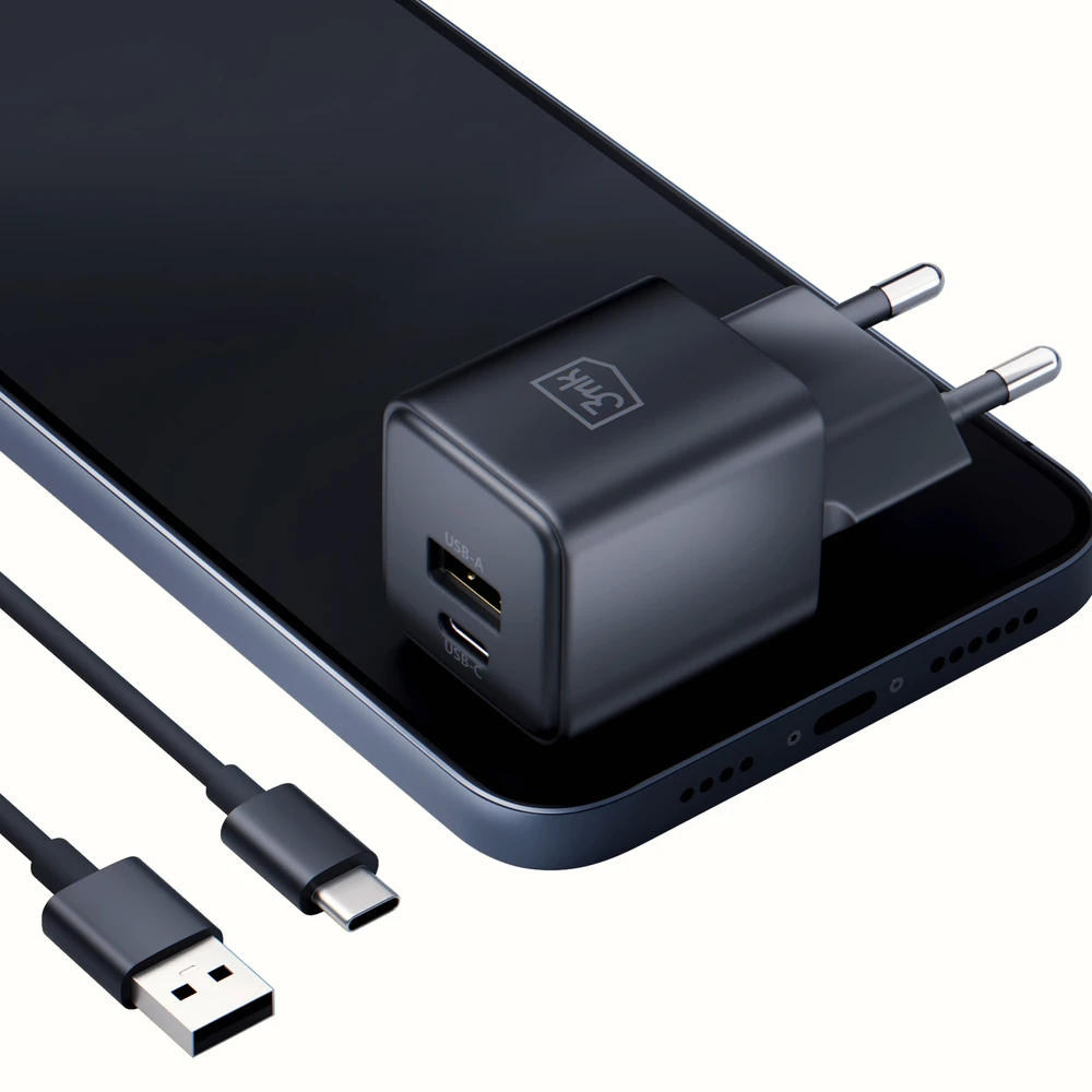 3Mk Protection 3mk Hyper GaN įkroviklis 20W QC4+ PD PPS USB-C USB-A sieninis įkroviklis - Juodas