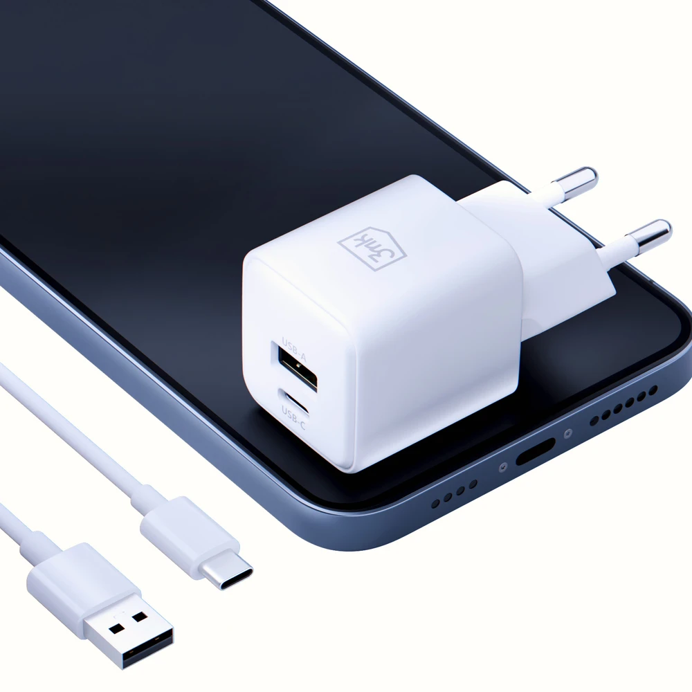3Mk Protection 3mk Hyper GaN įkroviklis 20W QC4+ PD PPS USB-C USB-A sieninis įkroviklis - Baltas