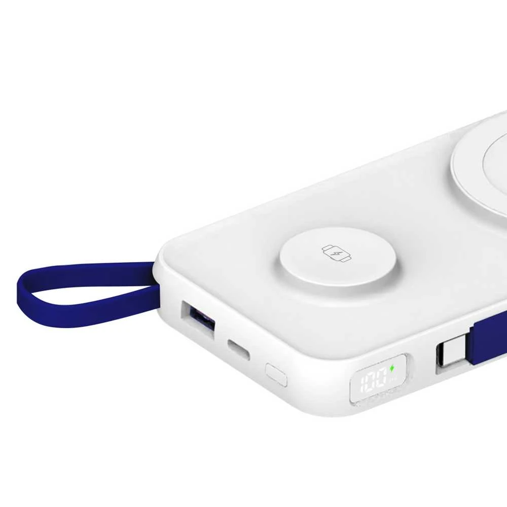 3MK Powerbank PastelUp 10,000mAh 22.5Wsu MagSafe + įkrovimas Apple Watch balta