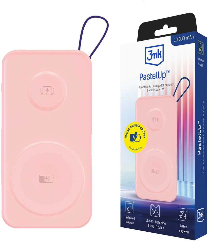 3MK Powerbank PastelUp 10,000mAh 22.5Wz Magsafe +charging Apple Watch rožinės spalvos