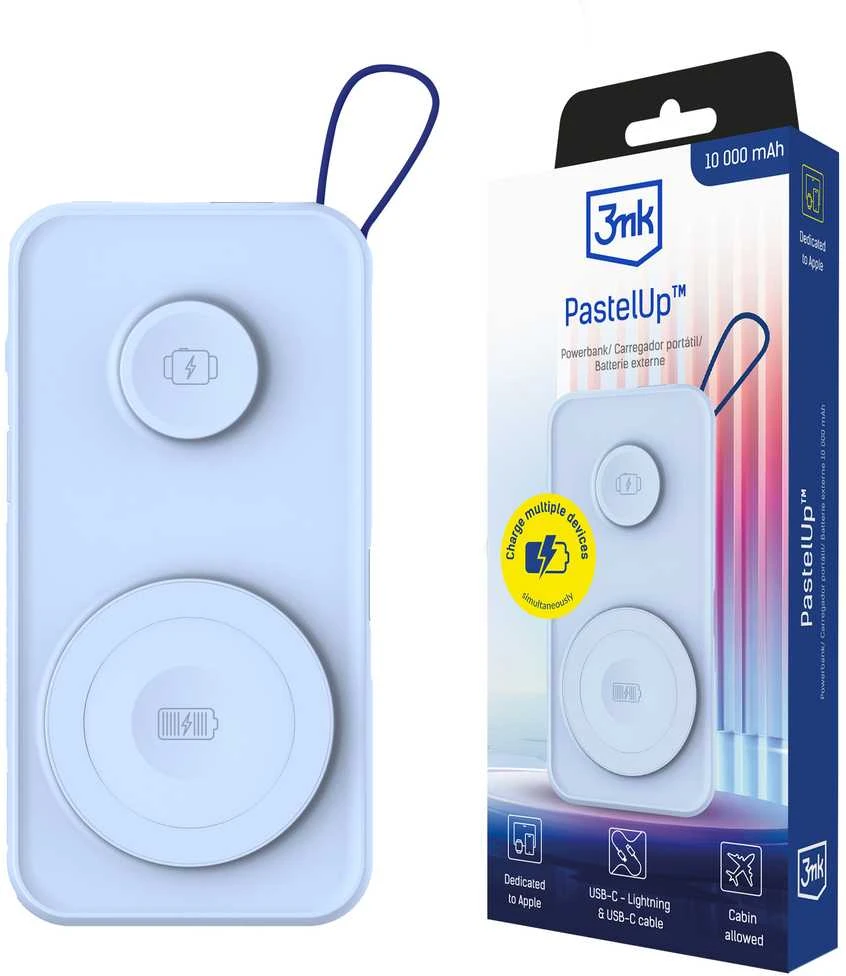 3MK Powerbank PastelUp 10,000mAh 22.5Wz Magsafe + įkrovimas Apple Watch mėlynos spalvos