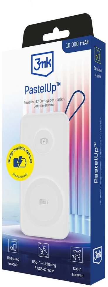 3MK Powerbank PastelUp 10,000mAh 22.5Wsu MagSafe + įkrovimas Apple Watch balta