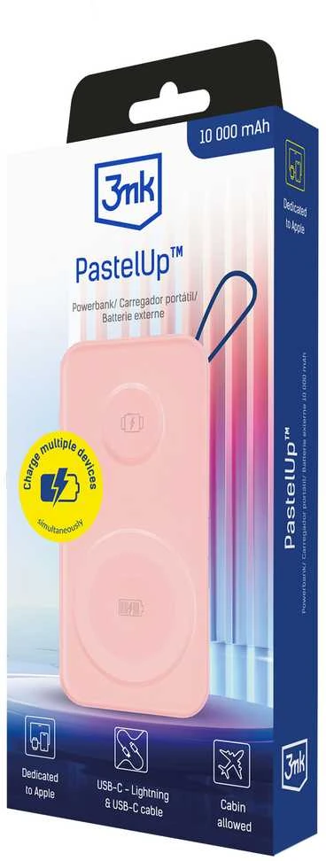 3MK Powerbank PastelUp 10,000mAh 22.5Wz Magsafe +charging Apple Watch rožinės spalvos