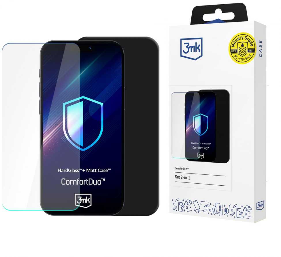 Dėklas Dėklo ir apsauginio stikliuko rinkinys 3mk ComfortDuo Matt Juodas Xiaomi Redmi 13C/Poco C65