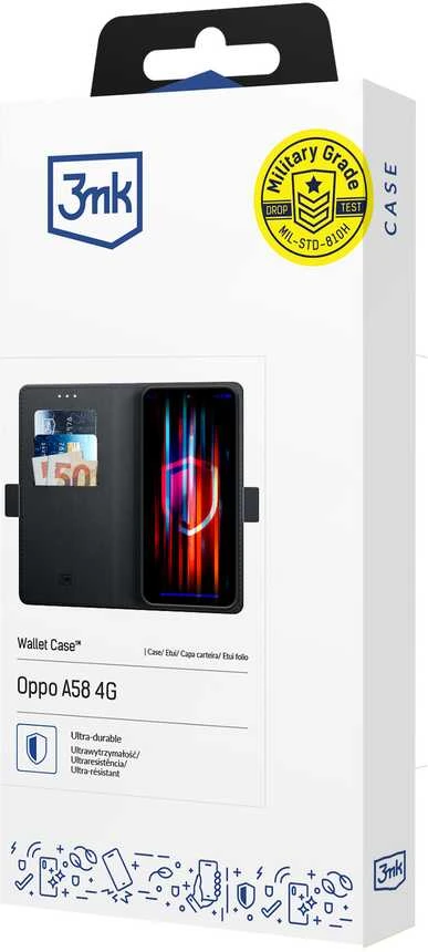 3MK Wallet Oppo A58 4G dėklas telefonui juodos spalvos