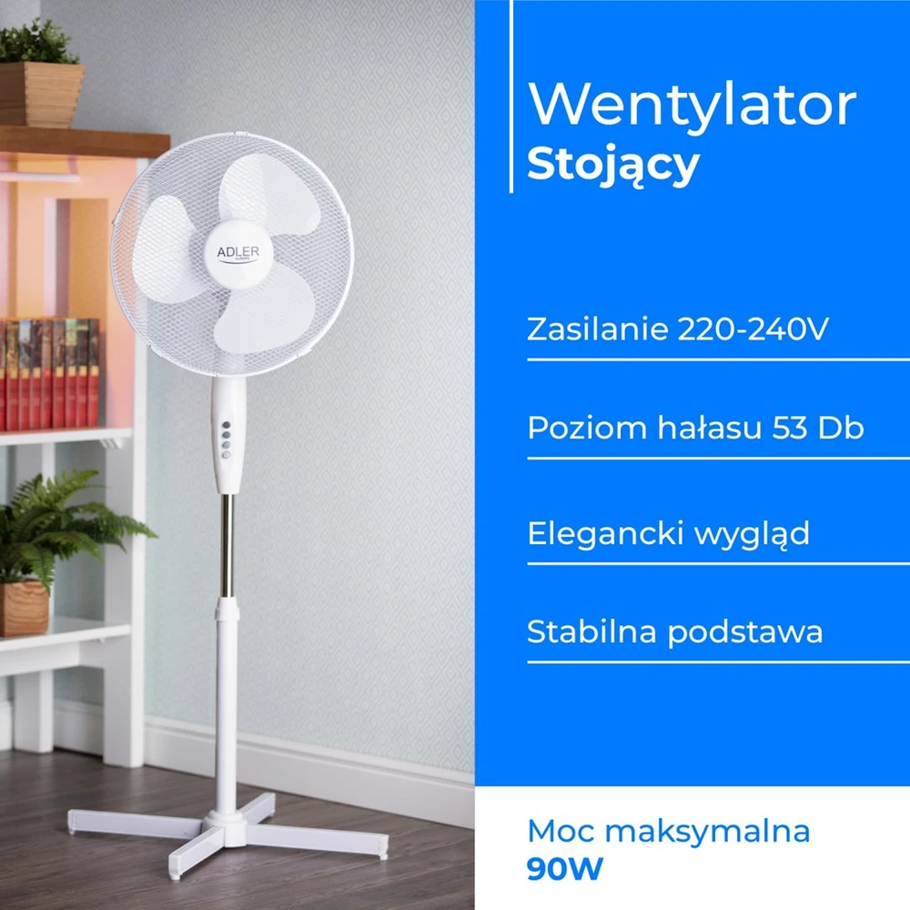 Ventiliatorius Adler AD 7305,  90W, 40cm (Baltas)