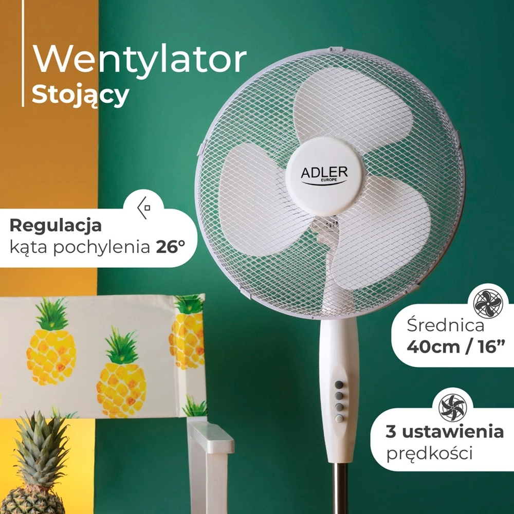 Ventiliatorius Adler AD 7305,  90W, 40cm (Baltas)