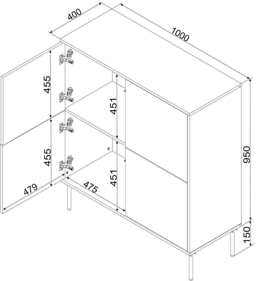 Cama Meble 4D komoda TRESSE 100x40x110 kašmyro matinė spalva