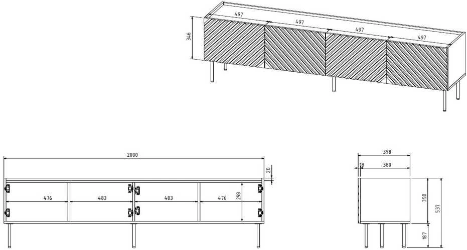 Laikiklis Cama Meble Televizoriaus Spintelė - Onda 200x40x35-54 Juoda