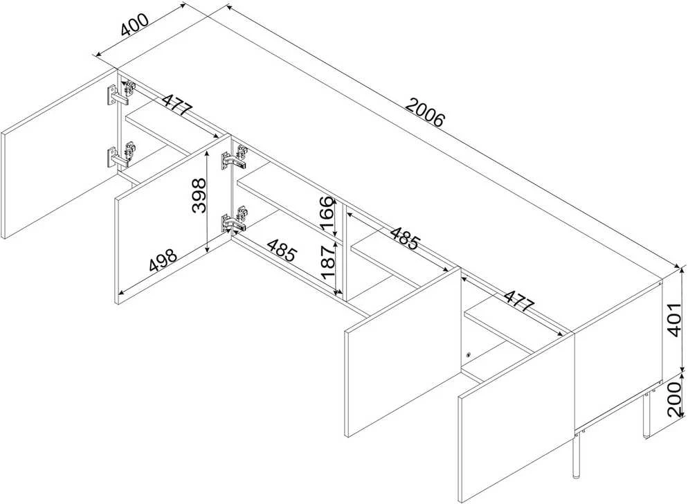 Laikiklis Cama Meble 4D RTV cabinet PALAZZO BIS 201x40x60 baltas matt