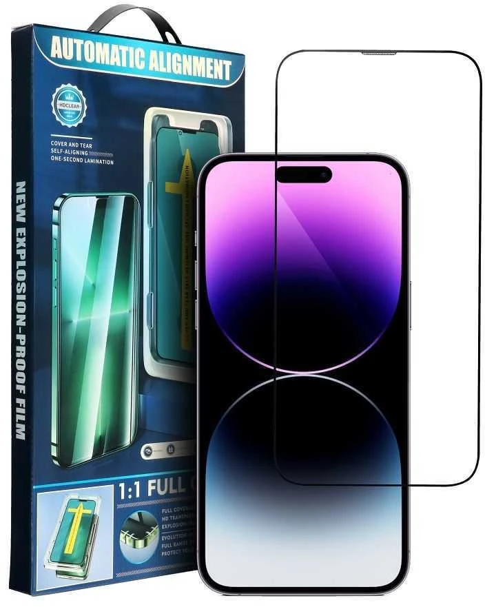 OEM 5D visiškai klijuojamas grūdintas stiklas iPhone 17 Air juodas + aplikatorius