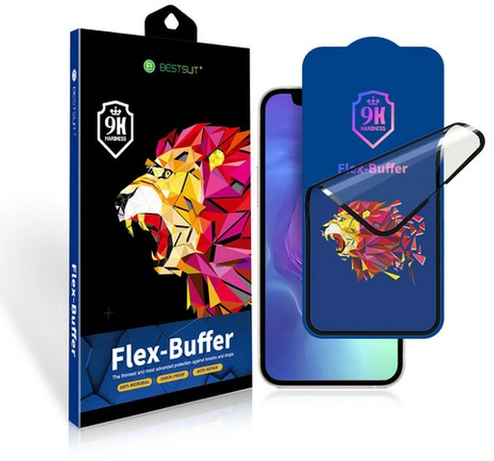 „Bestsuit Flex-Buffer Hybrid Glass 5D“ su antibakterine „Biomaster“ danga, skirtas Apple iPhone 13 mini Juodas