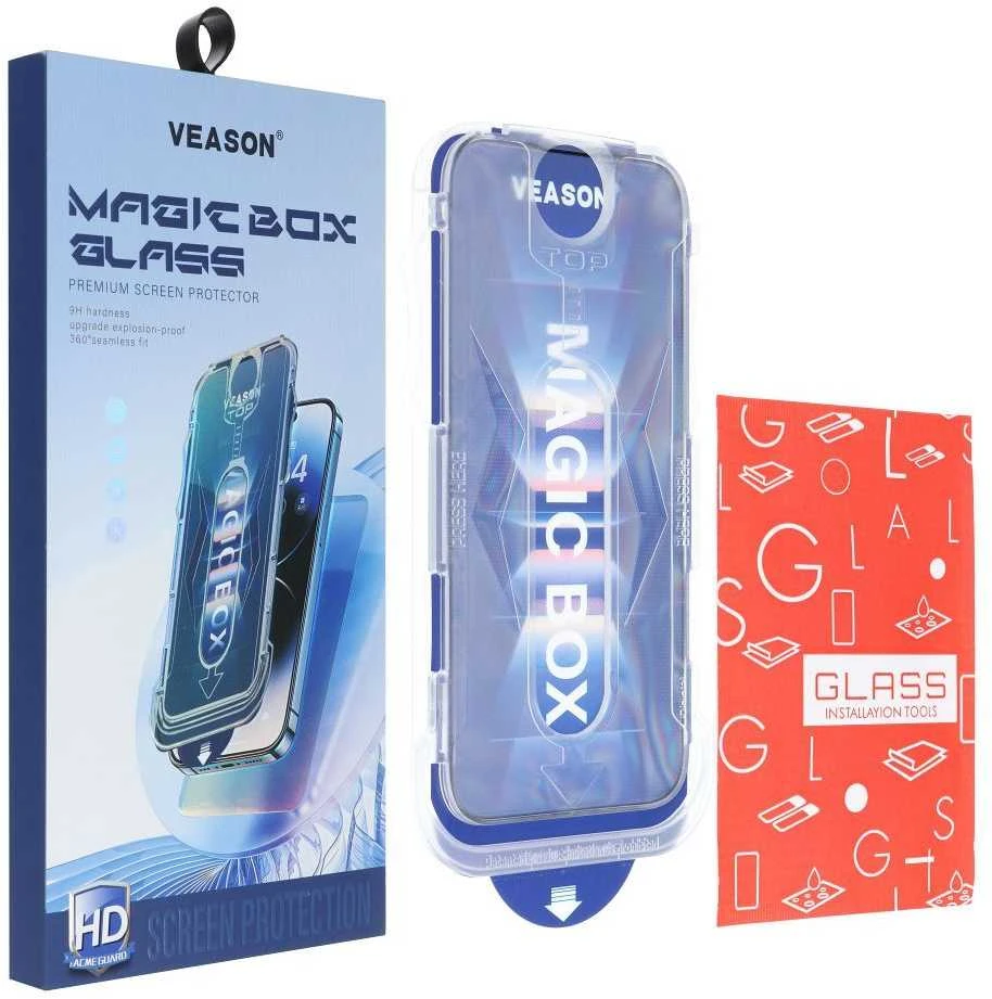 6D Pro Veason Easy-Install Glass + aplikatorius - skirtas iPhone 13 juodas