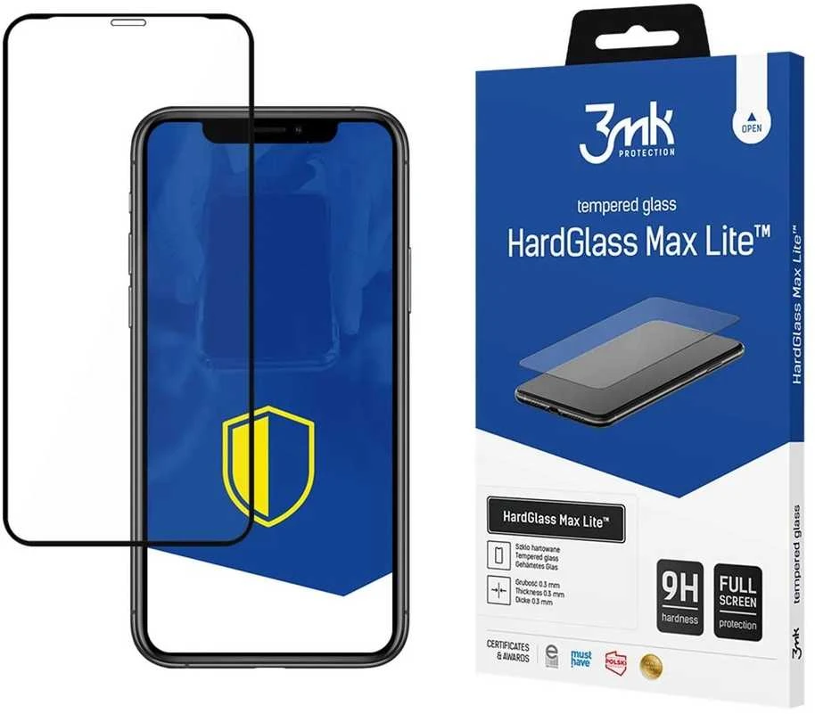 3MK HardGlass Max Lite ekrano apsauga, Apple, iPhone XS Max, grūdintas stiklas, skaidrus/Juodas