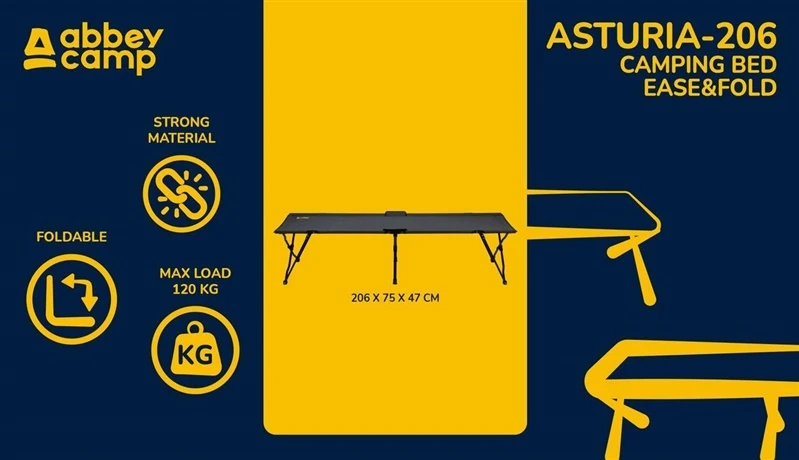 „Abbey_Camp“ sulankstoma lova „Abbey Ease & Fold Deluxe“. 206 x 75 x 47 cm