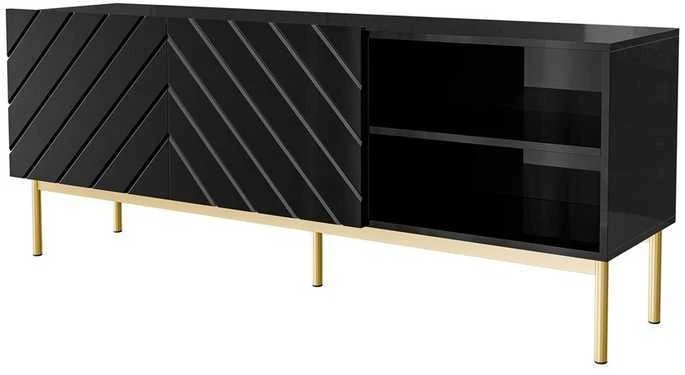 Laikiklis Cama Meble TV Spintelė - Abeto 150x42x60 Juoda/Blizgiai Juoda