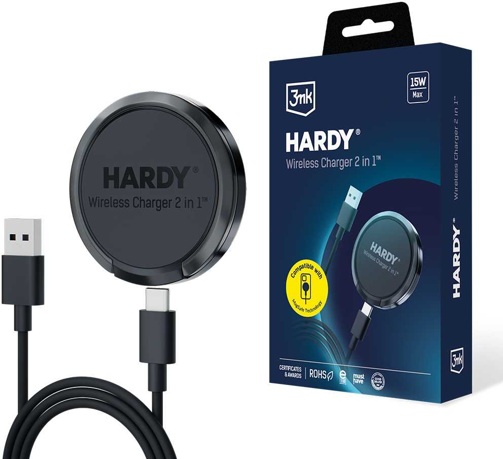 Accessories – 3mk Hardy Wireless Charger 2in1 15W Juodas