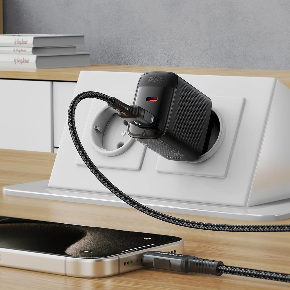 Acefast A106 GaN PD 45W USB-C USB-A Wall Charger - Juodas