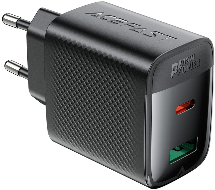 Acefast A106 GaN PD 45W USB-C USB-A Wall Charger - Juodas
