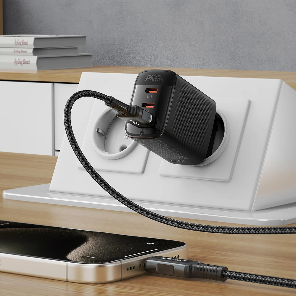 Acefast A108 GaN PD 67W 2xUSB-C 1xUSB-A Wall Charger - Juodas