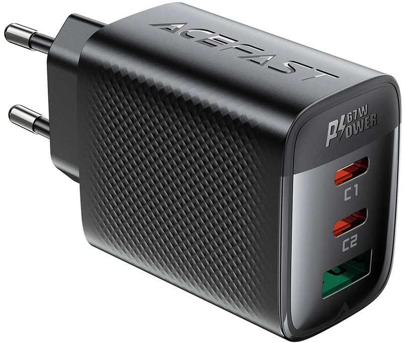 Acefast A108 GaN PD 67W 2xUSB-C 1xUSB-A Wall Charger - Juodas