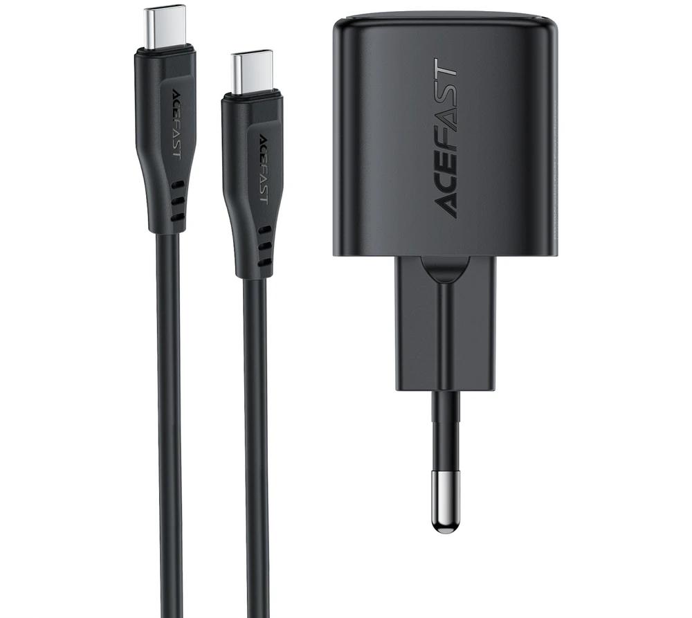 Įkroviklis Acefast A118 30W GaN USB-C + USB-C to USB-C cable 1.2m juodas